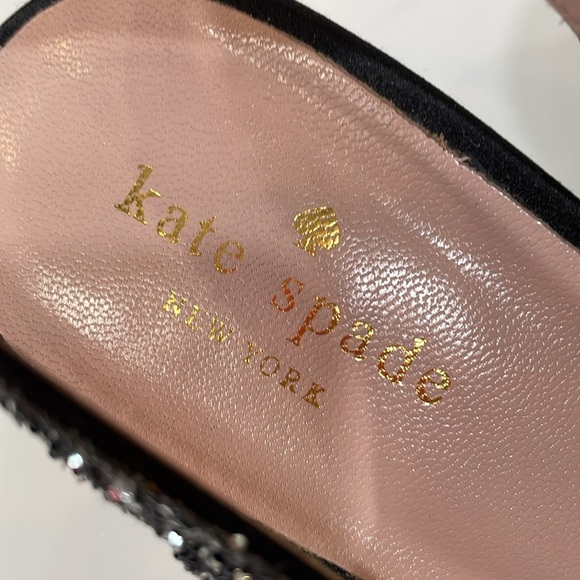 Kate Spade Glitter New York Heels Sandal Size 9.5 Black Silver Bow EUC - Picture 5 of 9